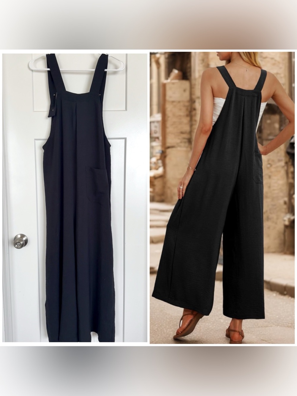 IWOLLENCE Black Wide Leg Overall Jumpsuit Size Small - Picture 2 of 5